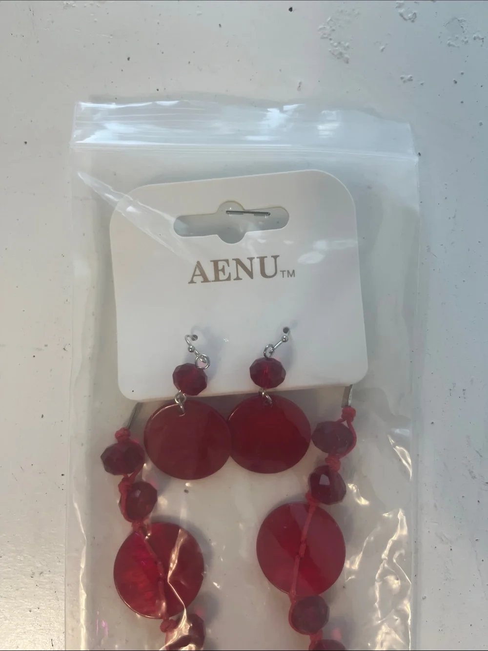 Aenu Fashion Chunky Beads Knitted Red Necklace Earring Set NWT